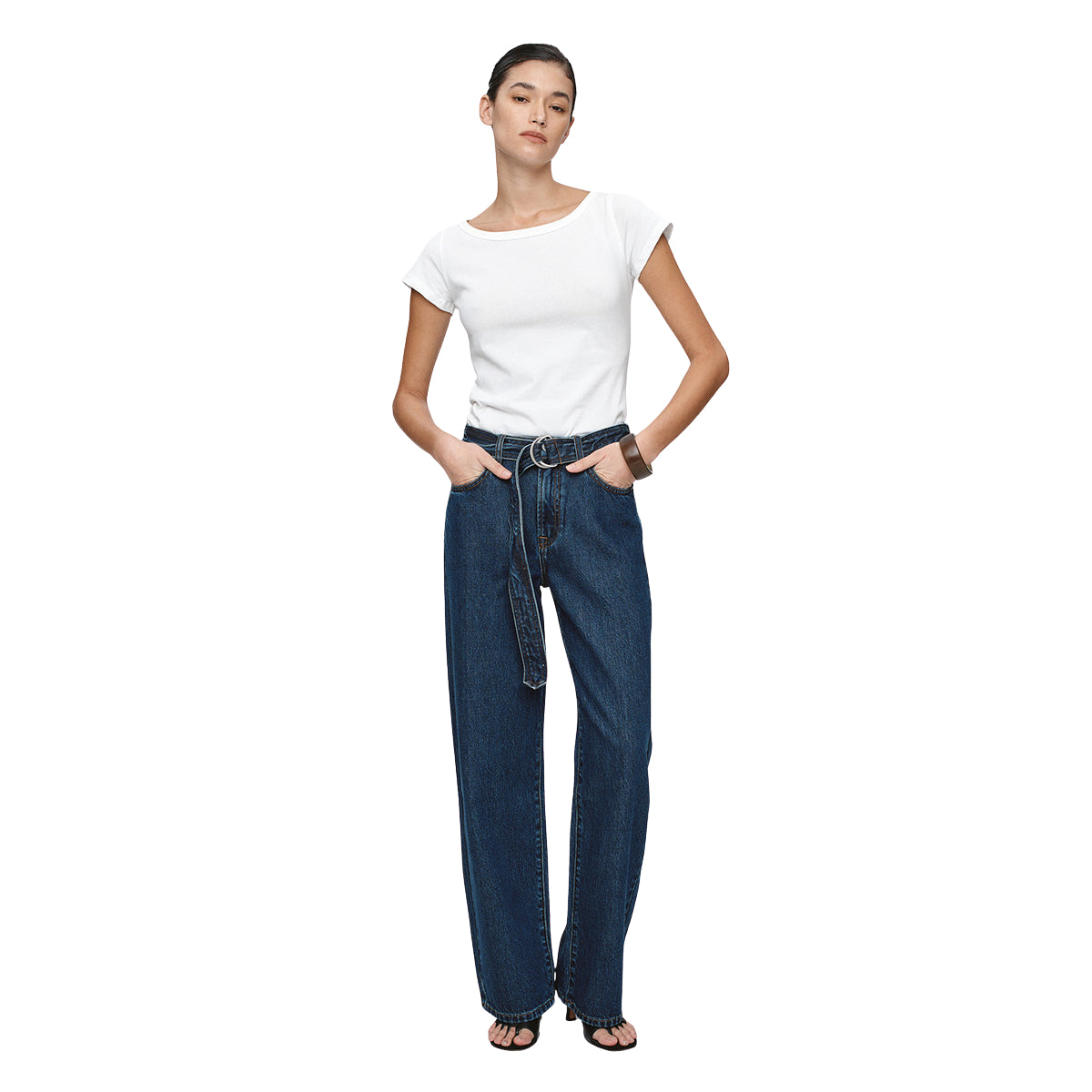 White Smoke Belted Wide Leg Jean