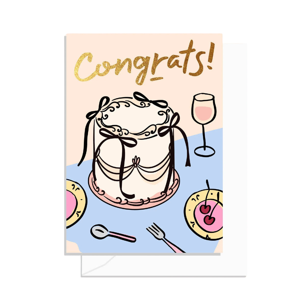 White Smoke Congrats Cake Tablescape Card