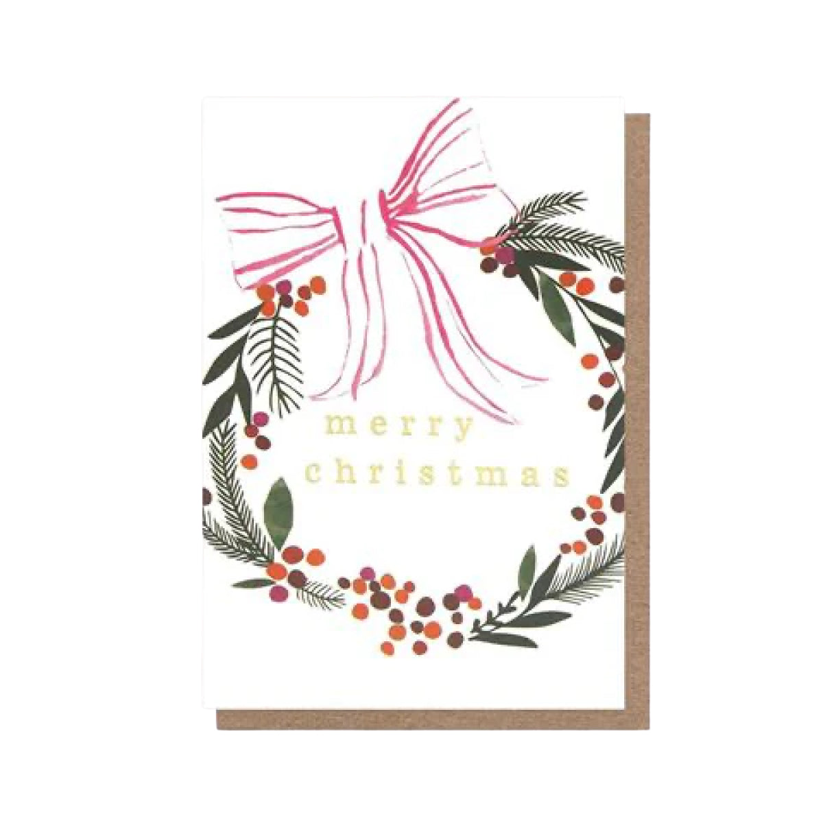 White Smoke Painted Wreath Christmas Card