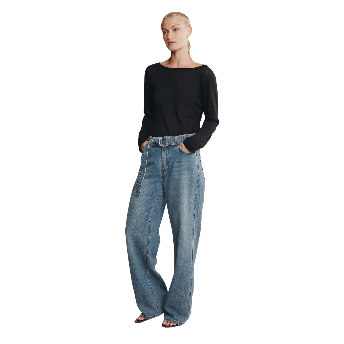 White Smoke Belted Wide Leg Jean