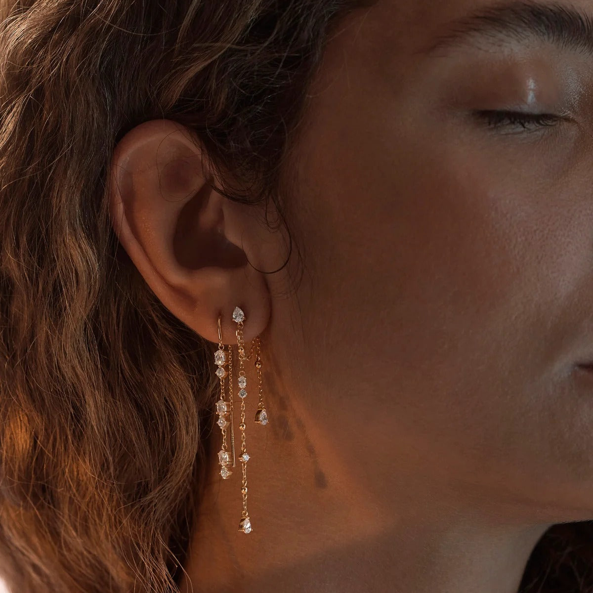 Dark Olive Green Cosmic Whisper Chain Earrings