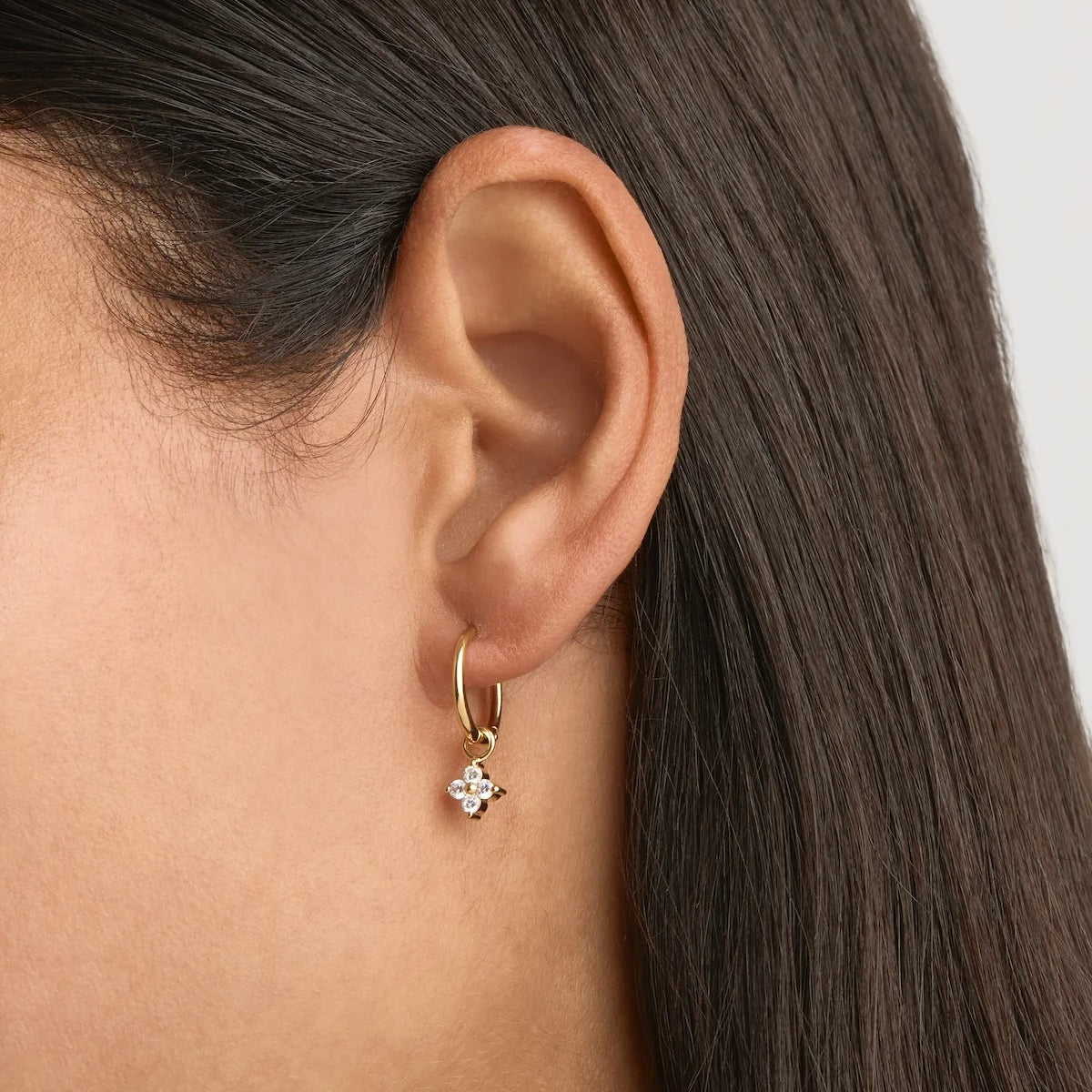 Tan Crystal Bloom Hoops