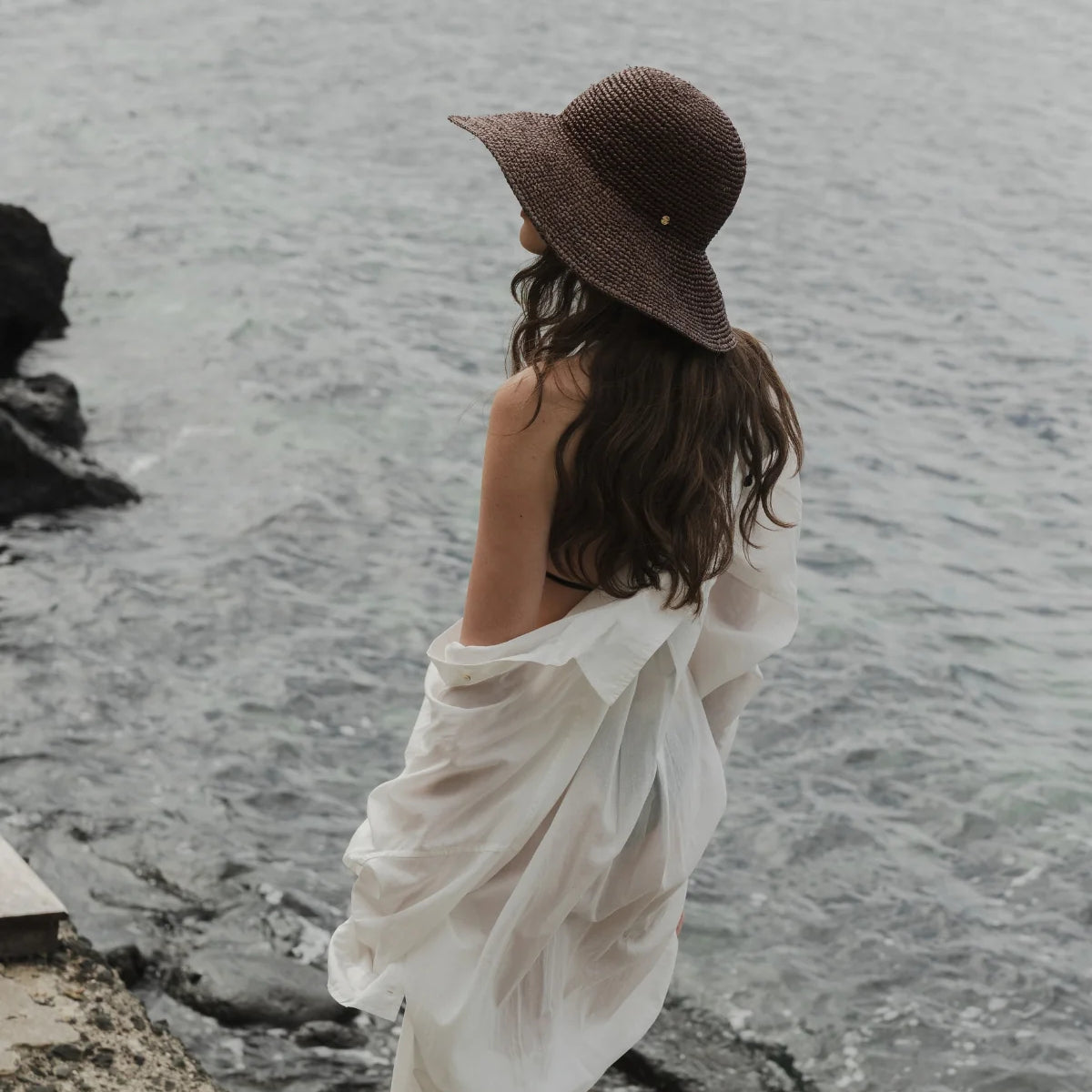 Dark Gray Wide Brim Raffia Brim