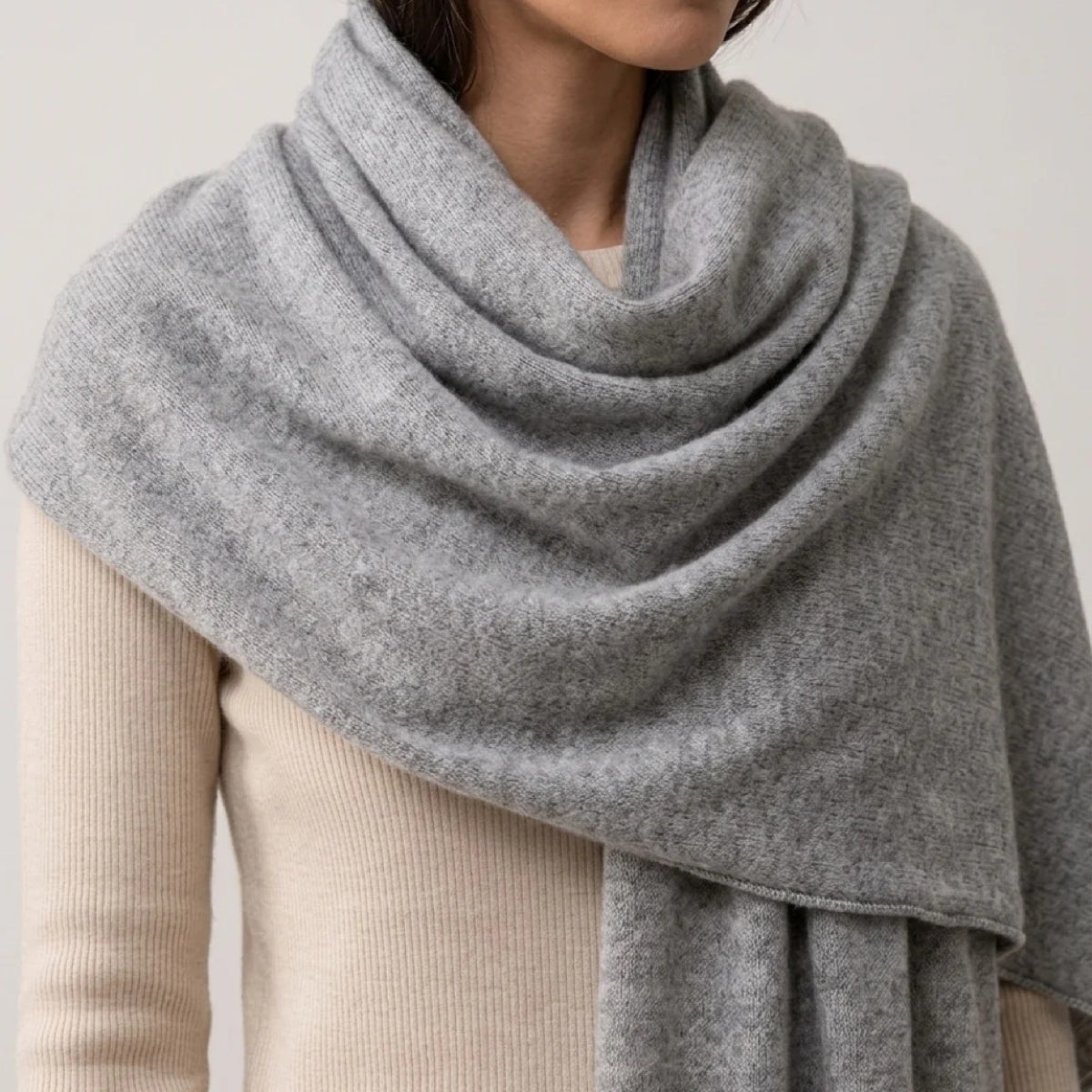 Dim Gray Cashmere Fine Knit Travel Wrap