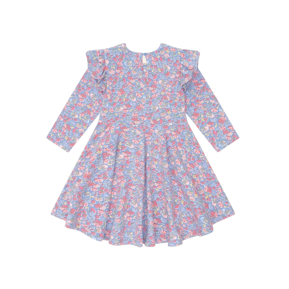 White Smoke Vintage Floral Puff Long Sleeve Shirred Dress
